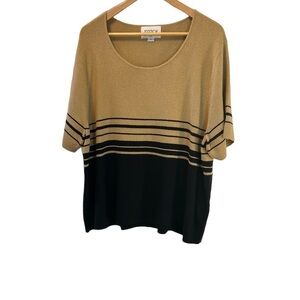JESSICA PLUS Tan & Black Colour Blocked Knit Short Sleeve Scoop Neck Top 2X